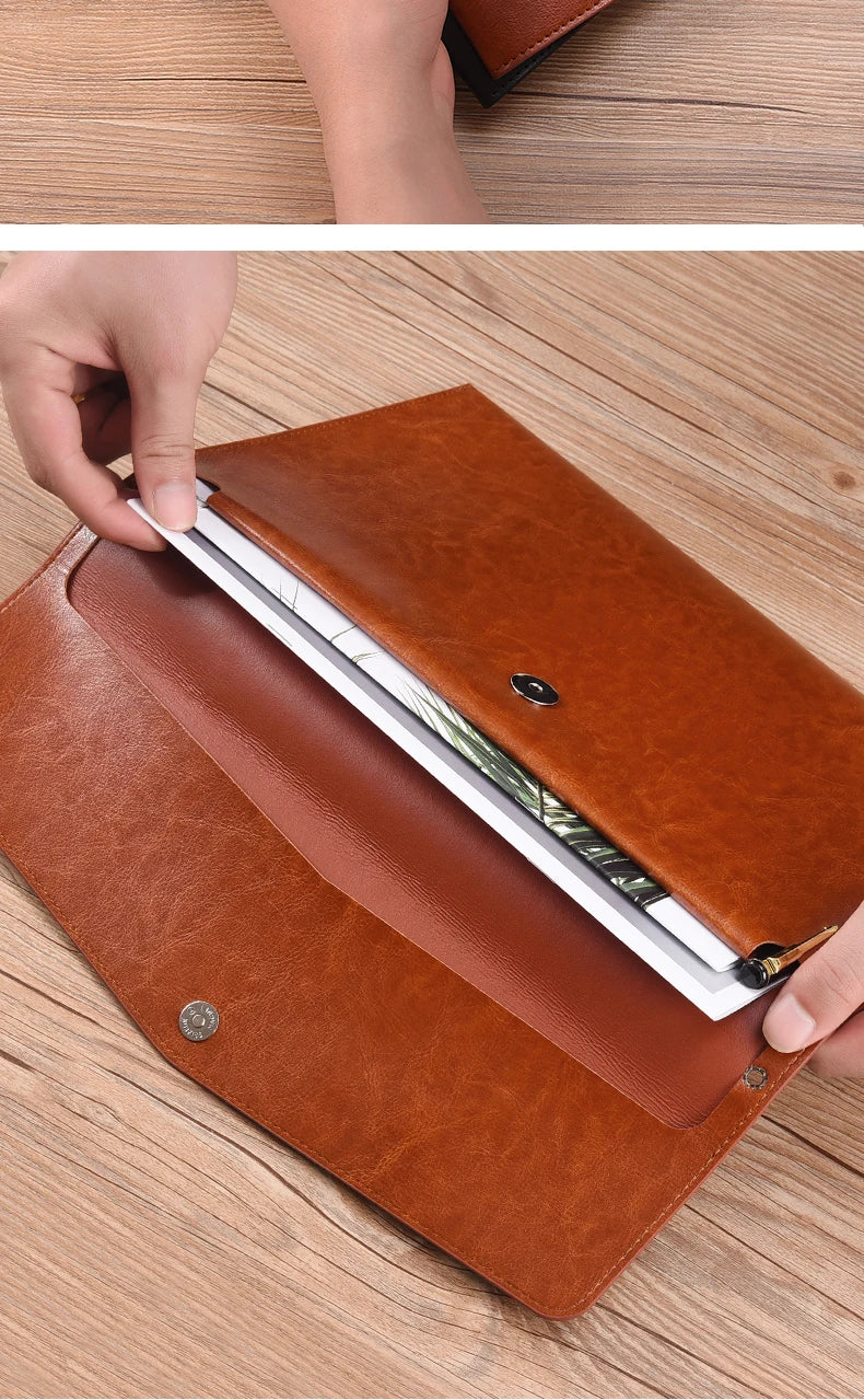 A6 A5 A4 Leather File Folder Data Package Document Bag Fashion Briefcase Data Contract Bill File Bag School Office Supplies
