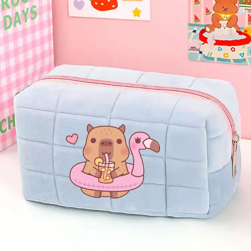 Cute Capybara 1pc pink blue Pillow Design Cosmetic Bag Pencil Case Pen Pouch Large-capacity Student Storage Pencil Case gift