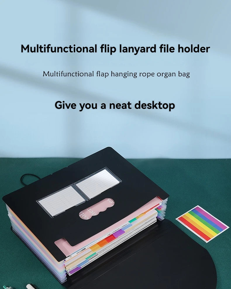 13/25/37 Grid Plastic Three Sided Sealed Hanging Rope Flip Organ Bag A4 Multi-Layer Folder Office File Storage PP File Bag