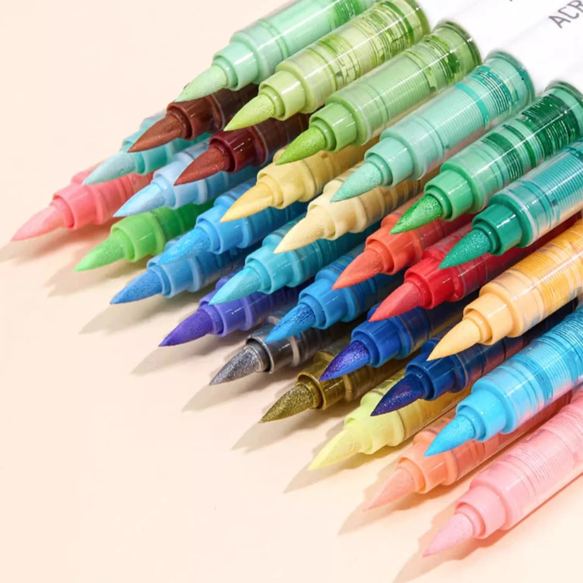 Languo Colors Acrylic Paint Art Marker Pen Set Black/White/Gold/Silver DIY Graffiti Drawing Pens for Writing Painting Stationery