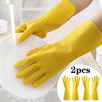 2 pairs Latex Dishwashing Gloves Women's Waterproof Household Kitchen Washing Bowl Washing Clothes Vegetable Cleaning Household