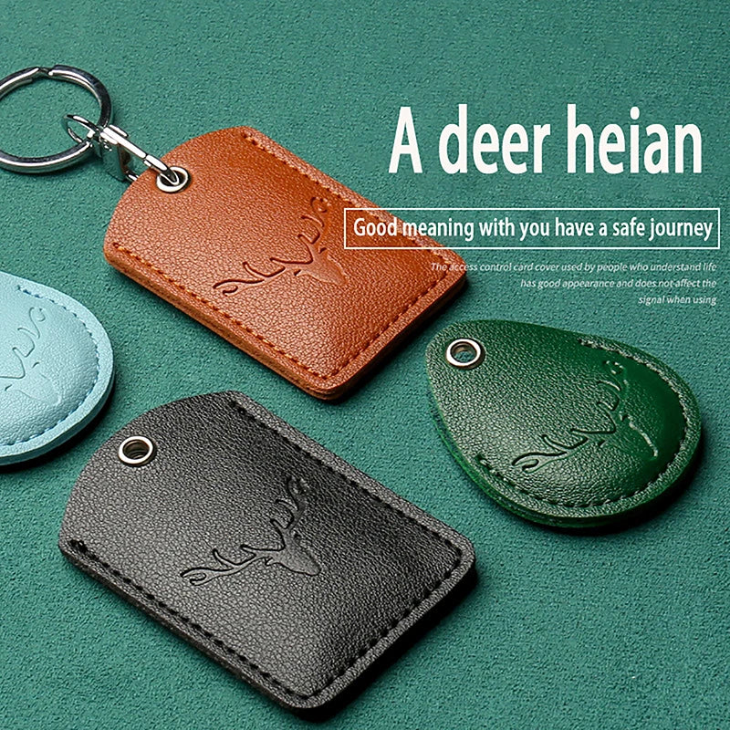 Access Card Case Leather Card Holder Keychain Key Ring Door Lock Access Tags ID Card Case Keychain Access Card Bag