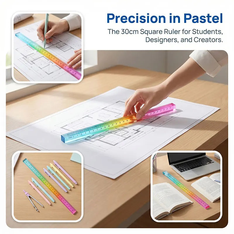 MOTARRO Colored Ruler and Cube – 2-in-1 Geometric Drawing Tool, Math Learning Stationery Set, Drawing and Measuring Supplies, Mu