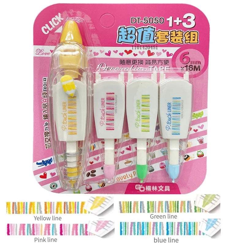 4Pcs Correction Tapes Refill Set Kawaii Animals Cartoon Decorative Press Type Cute Diary Stationery Decoration School Supplie