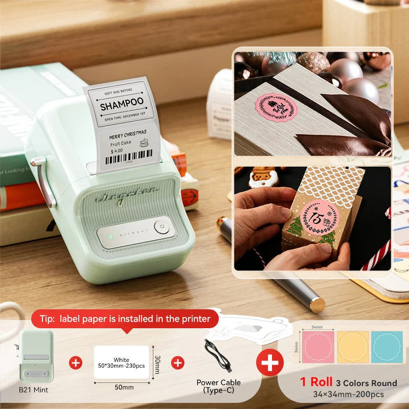 NiiMbot B21 Mini Thermal Printer Wireless Barcode Label Maker Bluetooth Portable Adhesive Label Printers for Office Commercial