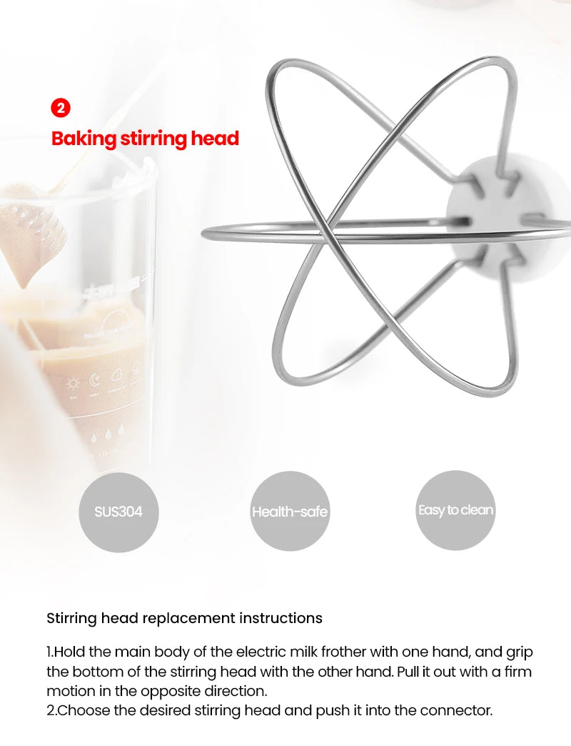 MHW-3BOMEBR Rechargeable Milk Frother Handheld Electric Foam Maker Stainless Steel Whisk Drink Mixer Foamer for Latte/Cappuccino