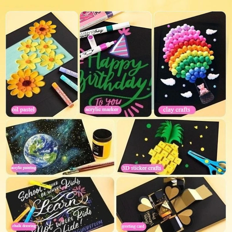 20-100 Sheets Black Paper for Drawing Diy Crafts Decorative Packaging 180/230/300gsm/m² Thickened Paper Cardboard Sketch Pad