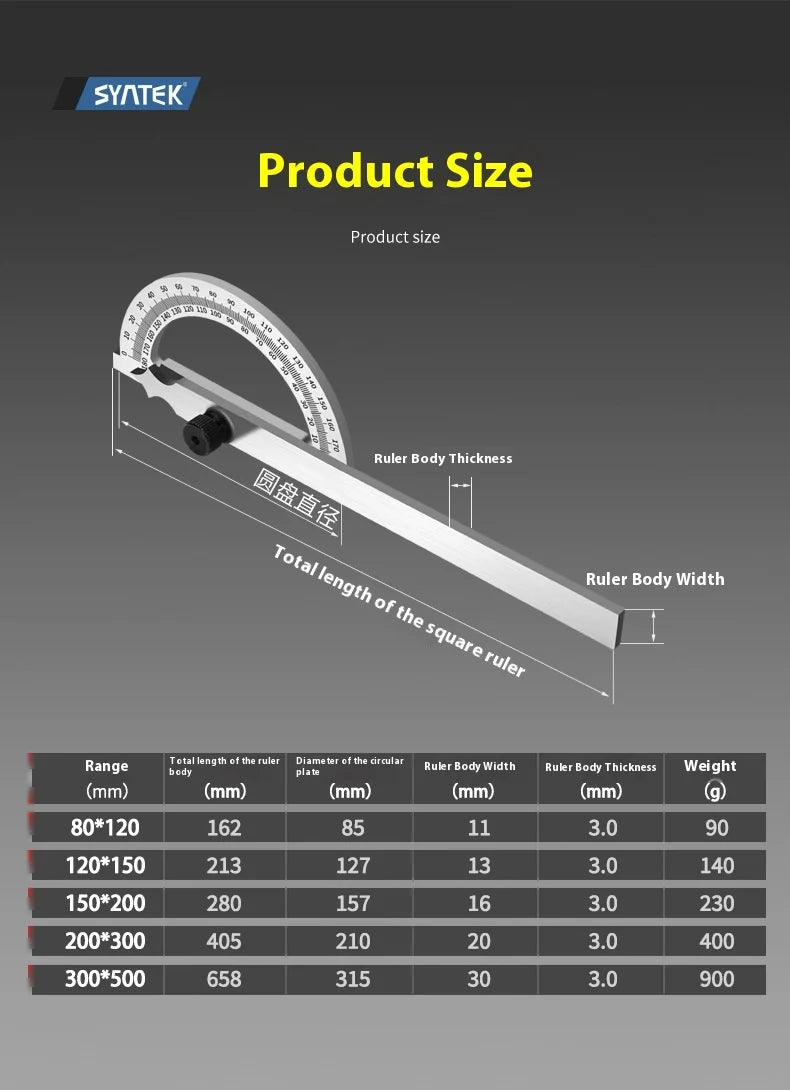 High Quality Stainless Steel Angle Finder Ruler High Precision 0-180 Degree Thickened Protractor for Woodworking Construction