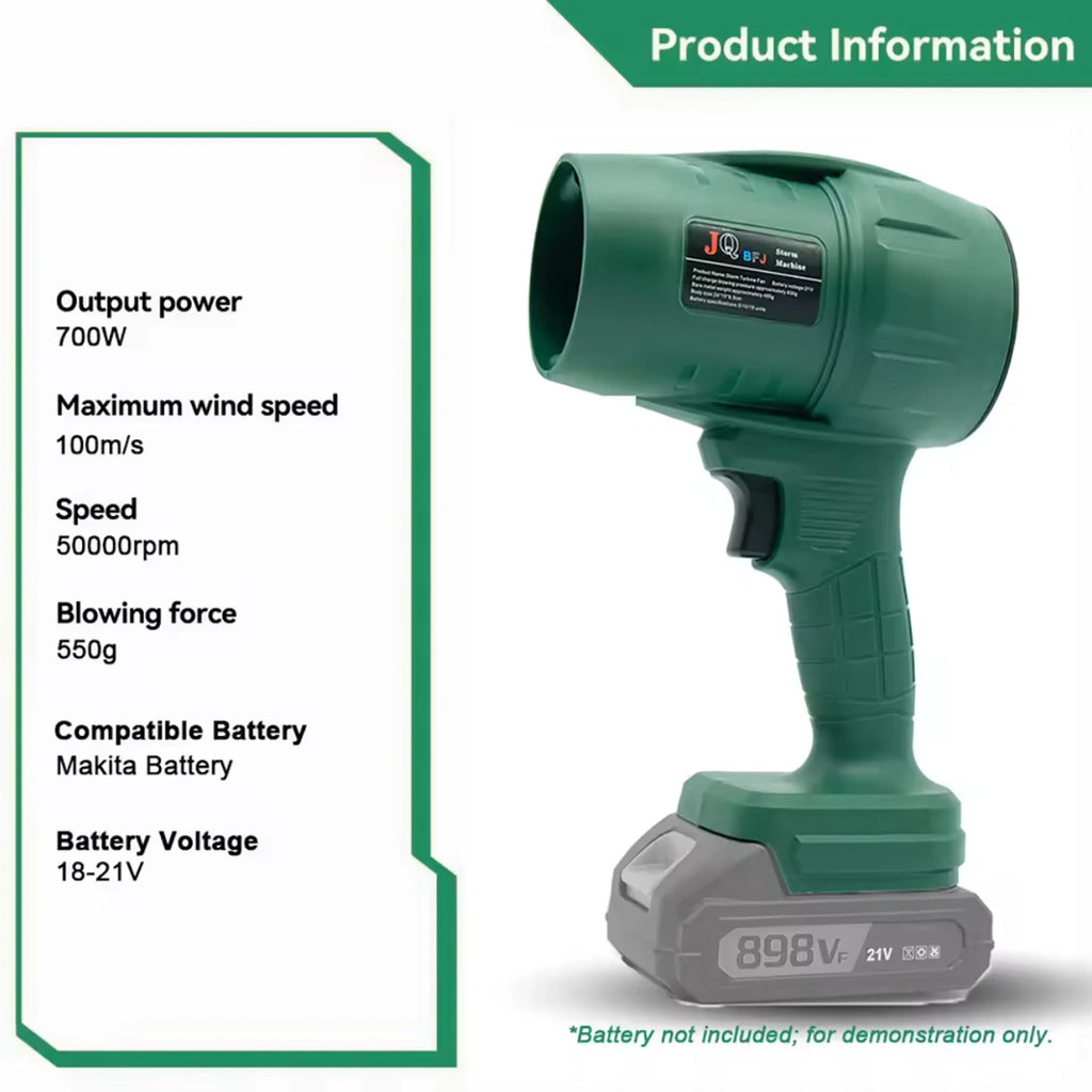 Powerful Air Blower Turbo Fan with Thrust 550g to Cleaning Fallen Leaves, Snow and Sand Requires 18V Makita Battery