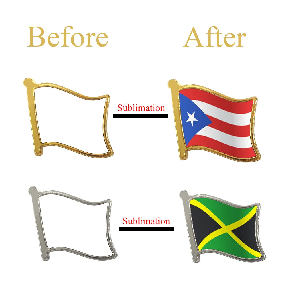 10pcs Blank Flag Shape Metal Lapel Pin Sublimation Badge Customizable Metal Flag Pin Blank for DIY Name Logo Emblem Making