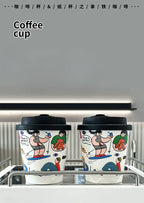 50pcs Cartoon Graffiti Coffee Cups 90 Caliber Disposable Fresh Milk Juice Paper Cup Milk Tea Hot Drink Takeaway Packaging Cup