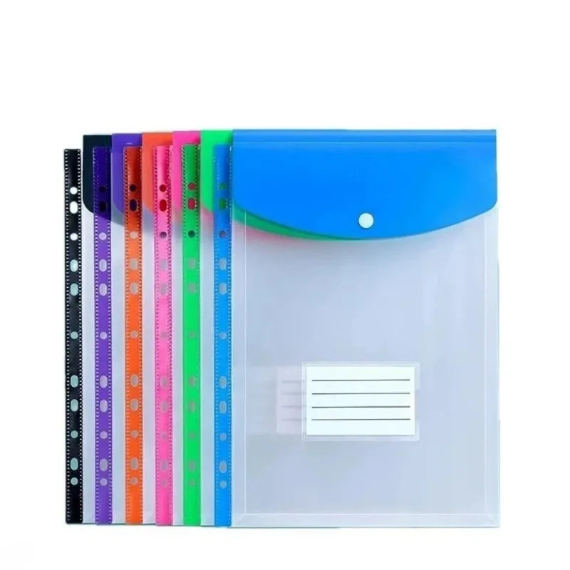 Pack of 6 A4 Plastic Covers with 11 Holes Adhesive Closure Compatible with 2/3/4 Rings for School And Office Supplies