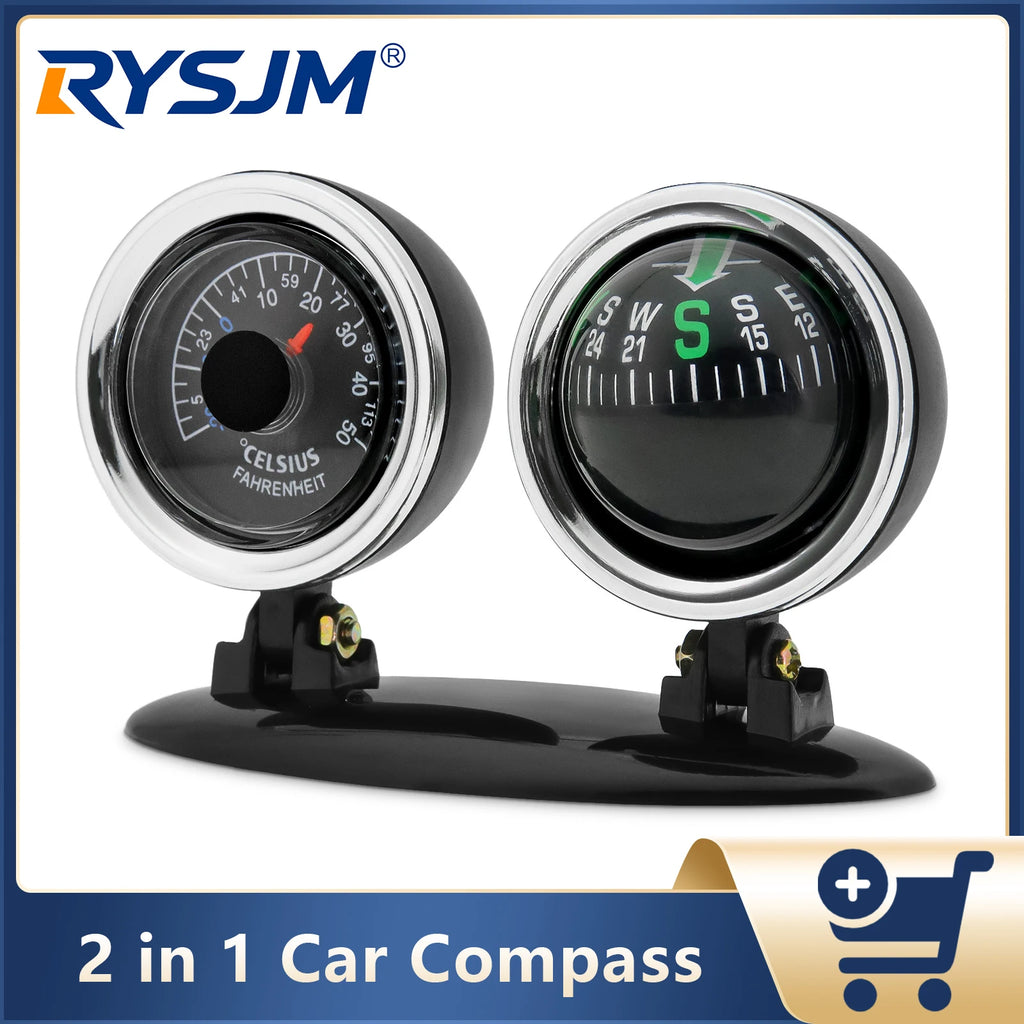 Car Compass Thermometer 2 in 1 Dashboard Navigation Guide Ball Compass Portable Accessories For Vehicle Car Auto Compass