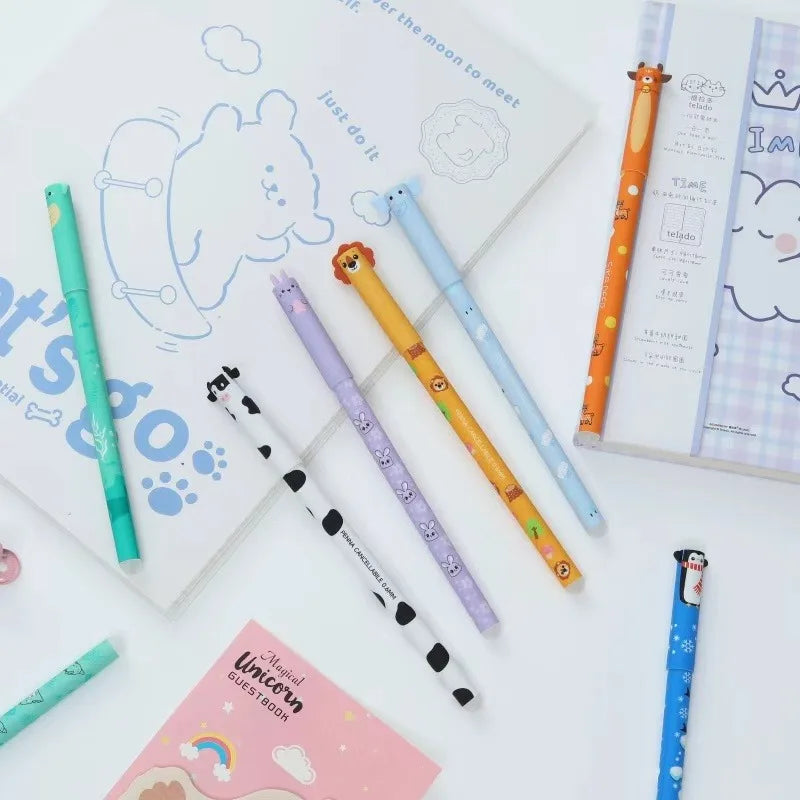 4/8pcs Colors Erasable Gel Pens with Erase Ink Cute Animal Pen Colours 0.5mm/0.7mm Tip Fine Ballpoint Pen for School Office Gift