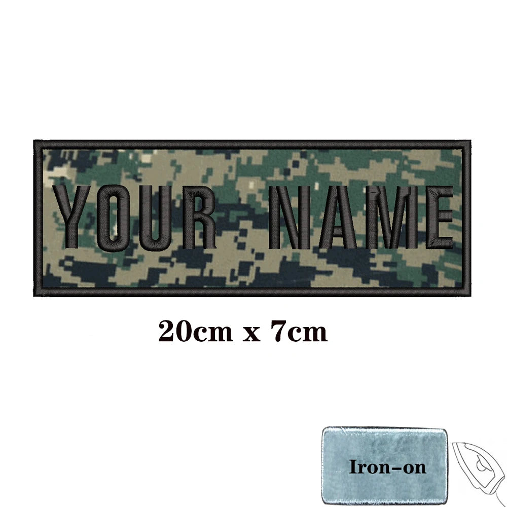 1PC Custom Name Patch Stripes Badge 10X2.5CM,8X5CM,10X4CM, 8X2.5CM,12X2.5CM,15X5CM,20X7CM, Iron On Hook Loop camouflage