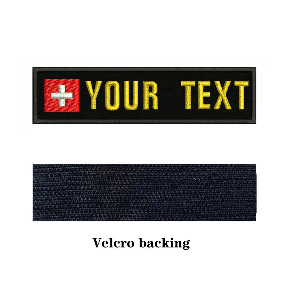 Swiss Flag Switzerland 10X2.5cm Embroidery Custom Name Text Patch Stripes Badge Iron On Or  Patches