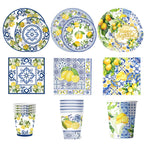 Lemon Birthday Decoration Sicilian Lemon Paper Plates Cups Napkins Tablecloth Banners Spiral Baptism Dolce Vita Party Supplies
