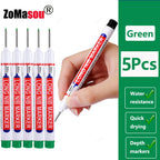 1-90Pcs Waterproof White Long Head Markers Pen 2cm Woodworking Deep Hole Marker Pens Metal Carpenter Black/Red/Blue/Green Ink