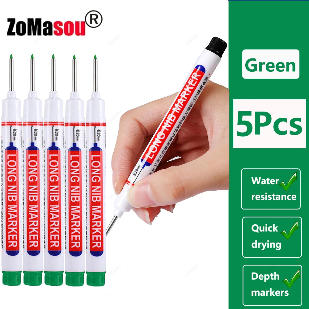1-90Pcs Waterproof White Long Head Markers Pen 2cm Woodworking Deep Hole Marker Pens Metal Carpenter Black/Red/Blue/Green Ink