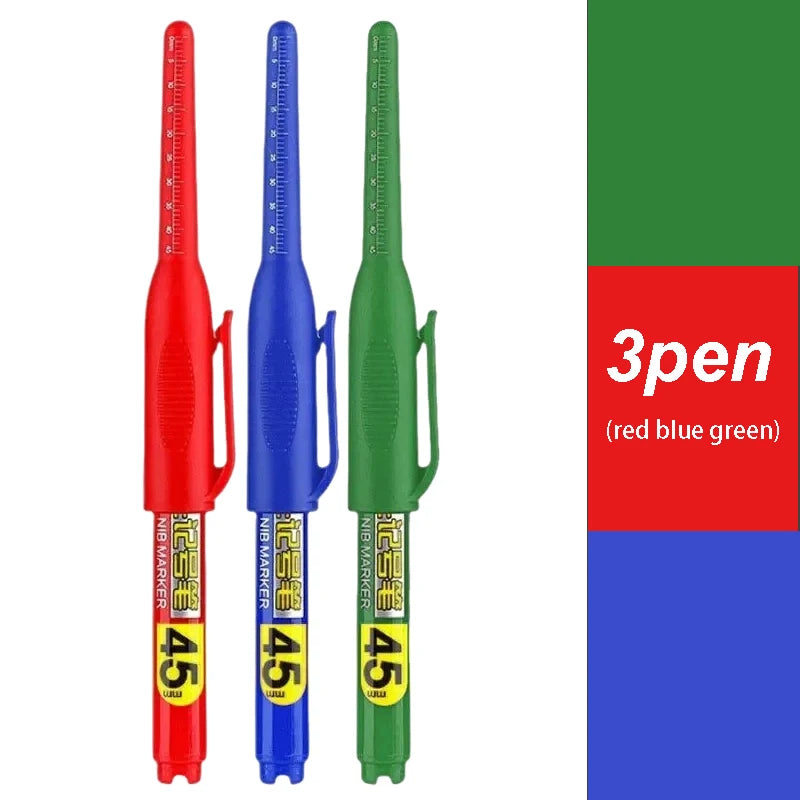 1-12 PCS 45mm Tip Waterproof Long Head Marker Pen Quick-Dry Ink for Woodworking Construction, Deep Hole White Black Red Blue