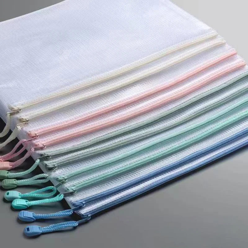 5/10/20/30PCS Mesh Zipper Pouch Document Bag Waterproof Zip File Folders A4 A5 Size Office School Supplies Document Storage Bags