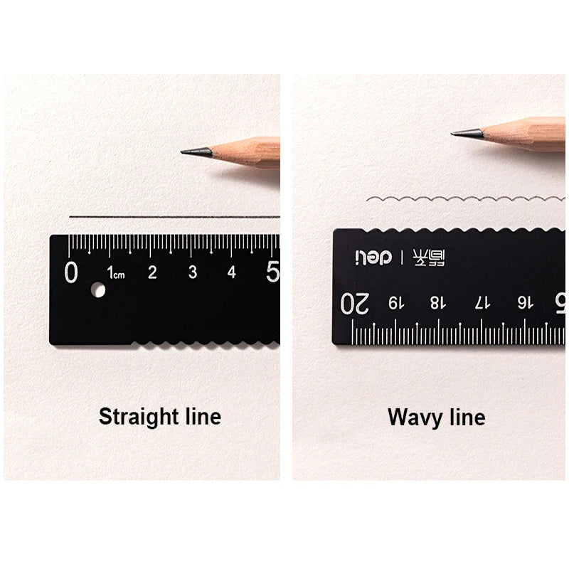 Deli 4Pcs Student Stationery Set Triangle Ruler Straight Ruler Grid Ruler Angle Measuring Tool Aluminum Alloy Material