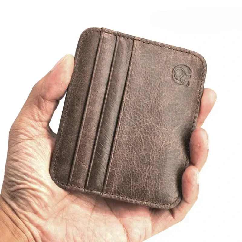 New Thin Genuine Leather Mini Wallet Slim Bank Credit Card Holder Men's Business Small ID Case for Man Purse 6 Slots Cardholder