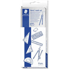 STAEDTLER 10-Piece Math Set with Metal Compass, 6" Ruler & Triangle Squares, 45° & 30/60° Set Squares, Alphabet Stencil Tool