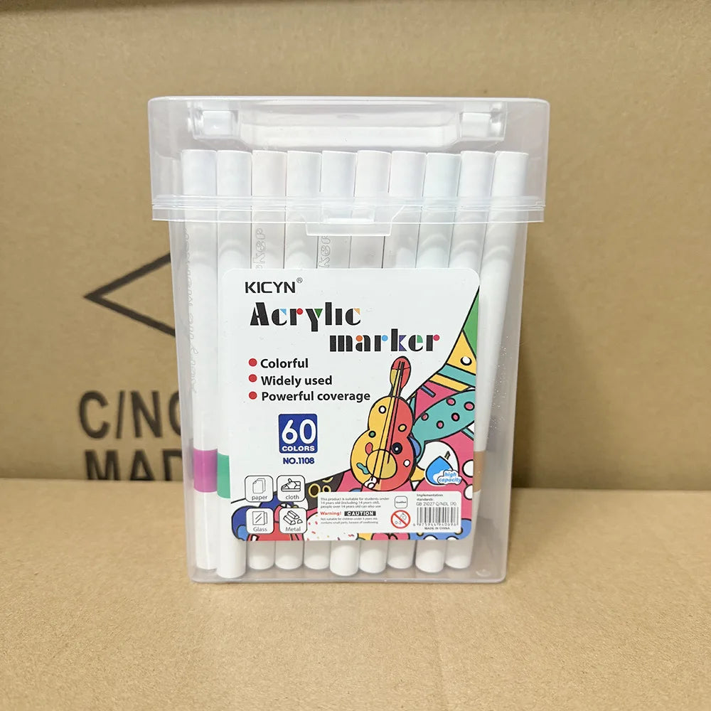 Water-Washable, Non-Bleeding, Layerable Acrylic Markers for Primary School Students - Waterproof, Bucket-Packed Colored Pens