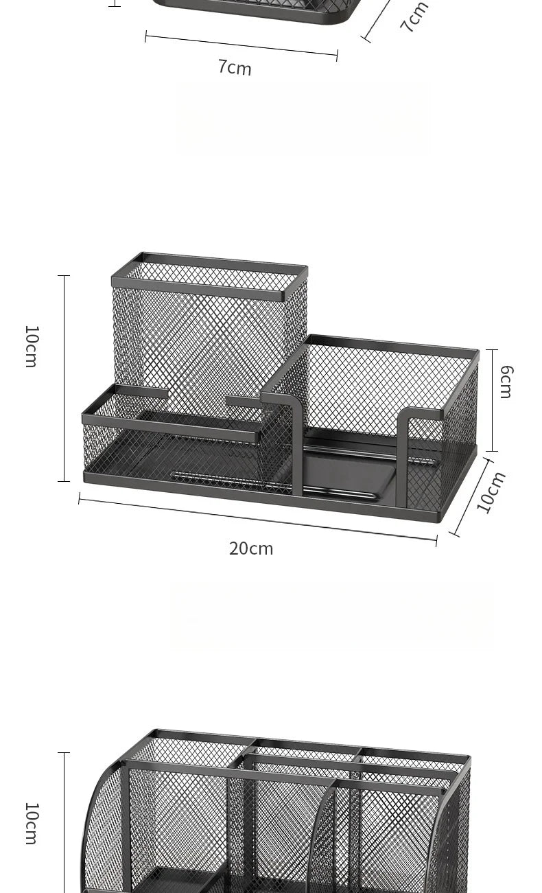 7 Compartment Metal Mesh Desktop Organizer with Drawer Pen Pencil Holder Stationery Storage for Home Office School Students Dorm