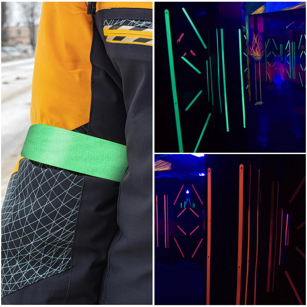 Uxcell 1Roll 5/10/18m Neon Gaffer Cloth Tape 1.5cm/2.5cm Width Fluorescent Adhesive Tape UV Black Light Glow Tape for UV Party