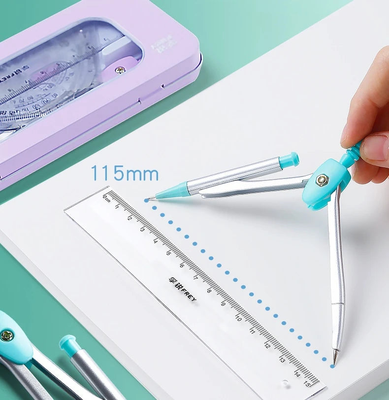 7Pcs/Set Student Compass Set School Mathematical Rulers Multi-Function Learning Professional Drawing Tool Girls Gifts Stationery