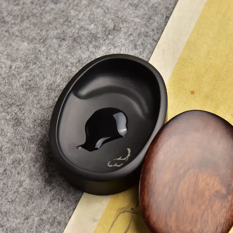 Small Portable Ink stone Chinese Style Calligraphy Regular Script Ink Stone Students Brush Writing Raw Stone She Inkstone