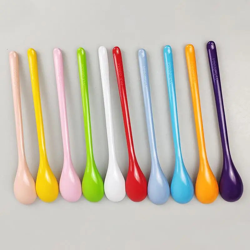 Candy Color Plastic Long Handle Spoons Multi-use For Dessert Tea Coffee Soup Kitchen Tableware Flatware