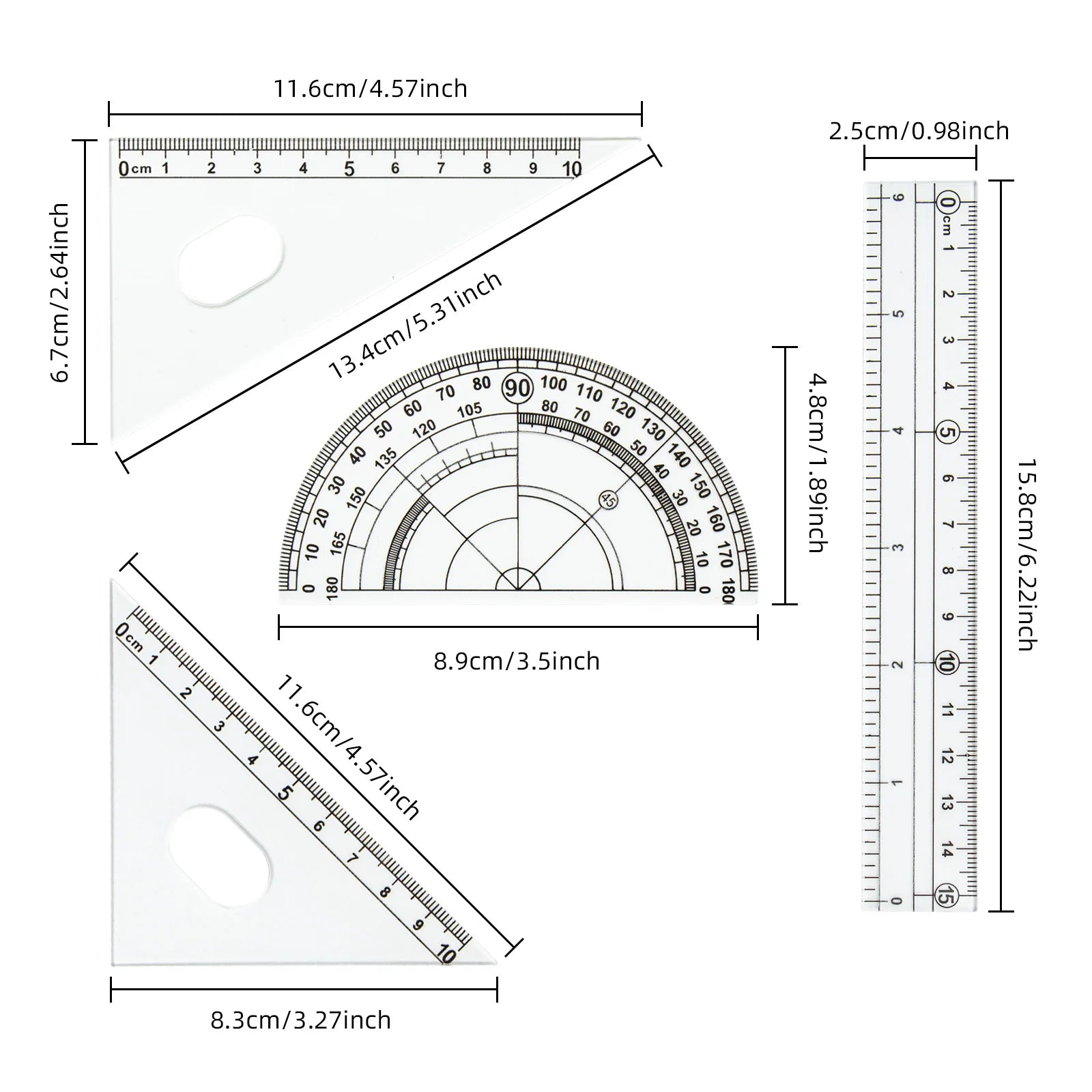 Frosted Ruler Set with Clear Scale - Drawing and Drafting Rulers with Triangle and Protractor for Accurate Measurement