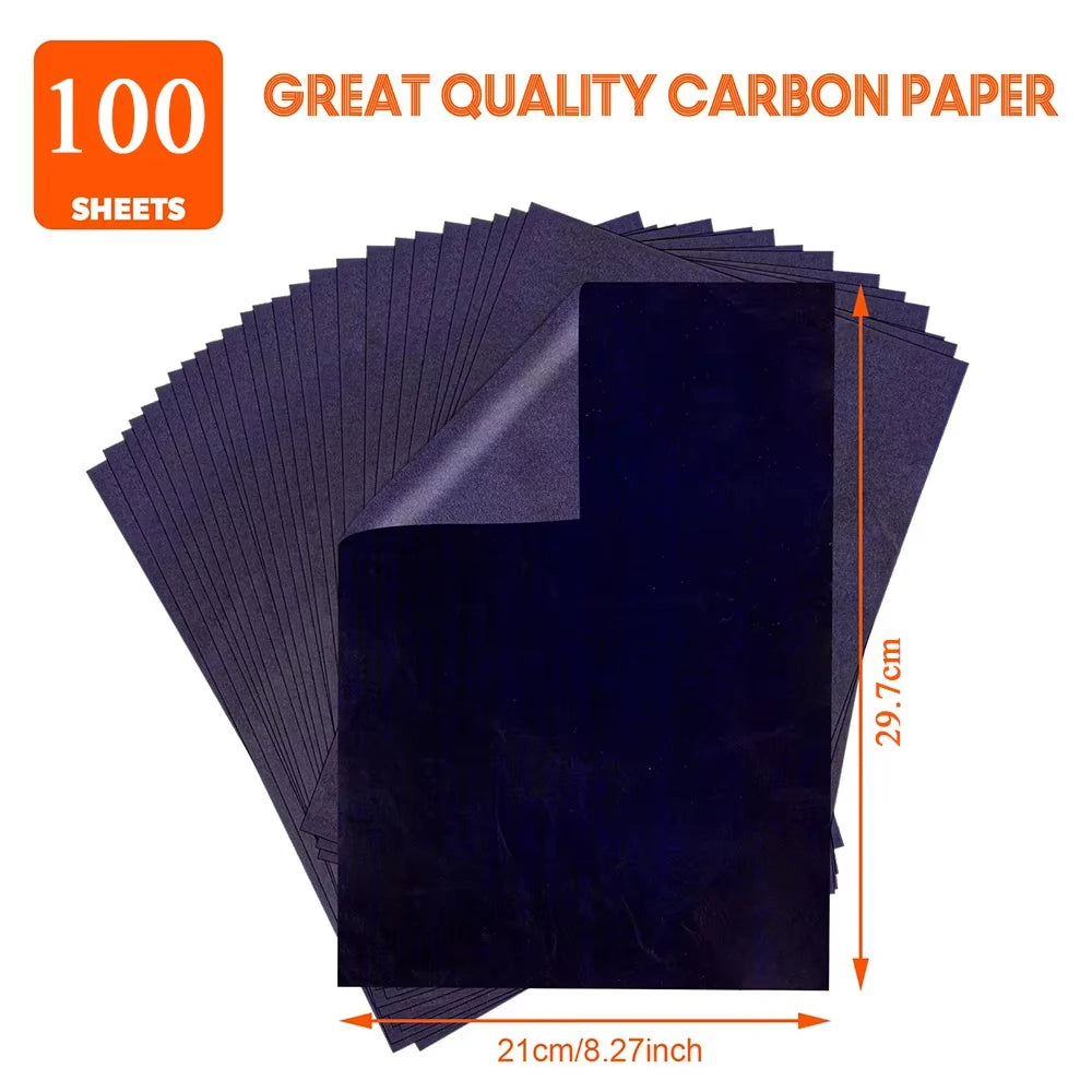 100pcs A4 Graphite Transfer Paper Tracing Painting Sheets Blue Copy Graphite Paper for Drawing Patterns Sketch Canvas Fabric