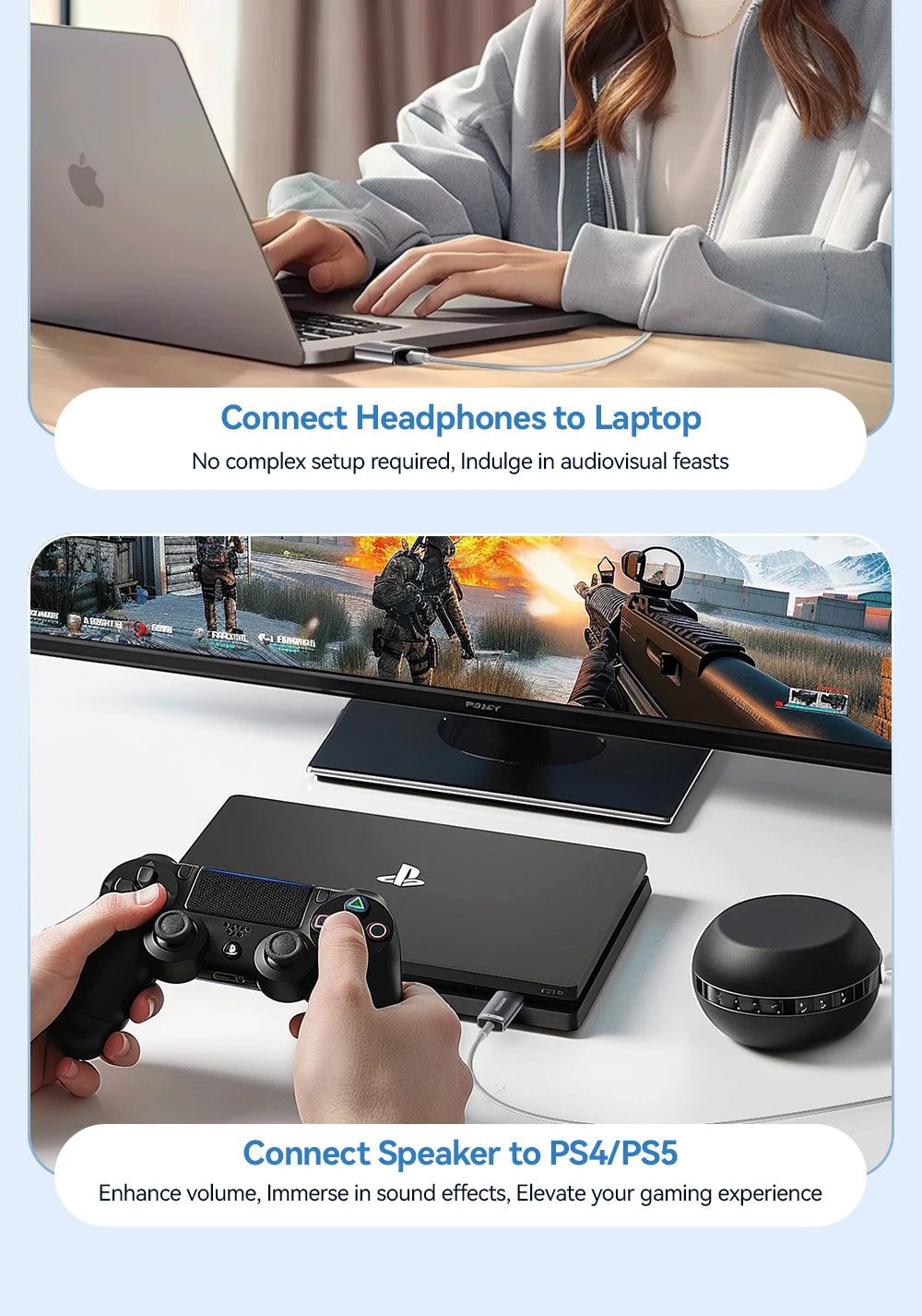 Essager USB Sound Card External Mini Sound Card USB to 3.5mm Interface Stereo Audio Adapter for PS4 PS5 Swittch Laptop Headset
