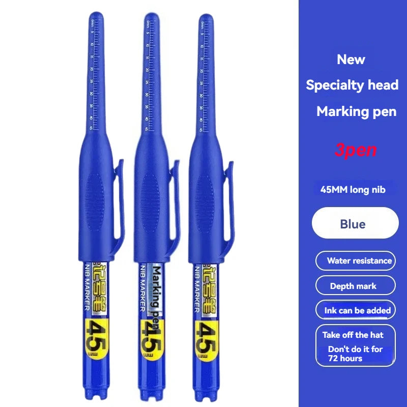 1-12 PCS 45mm Tip Waterproof Long Head Marker Pen Quick-Dry Ink for Woodworking Construction, Deep Hole White Black Red Blue