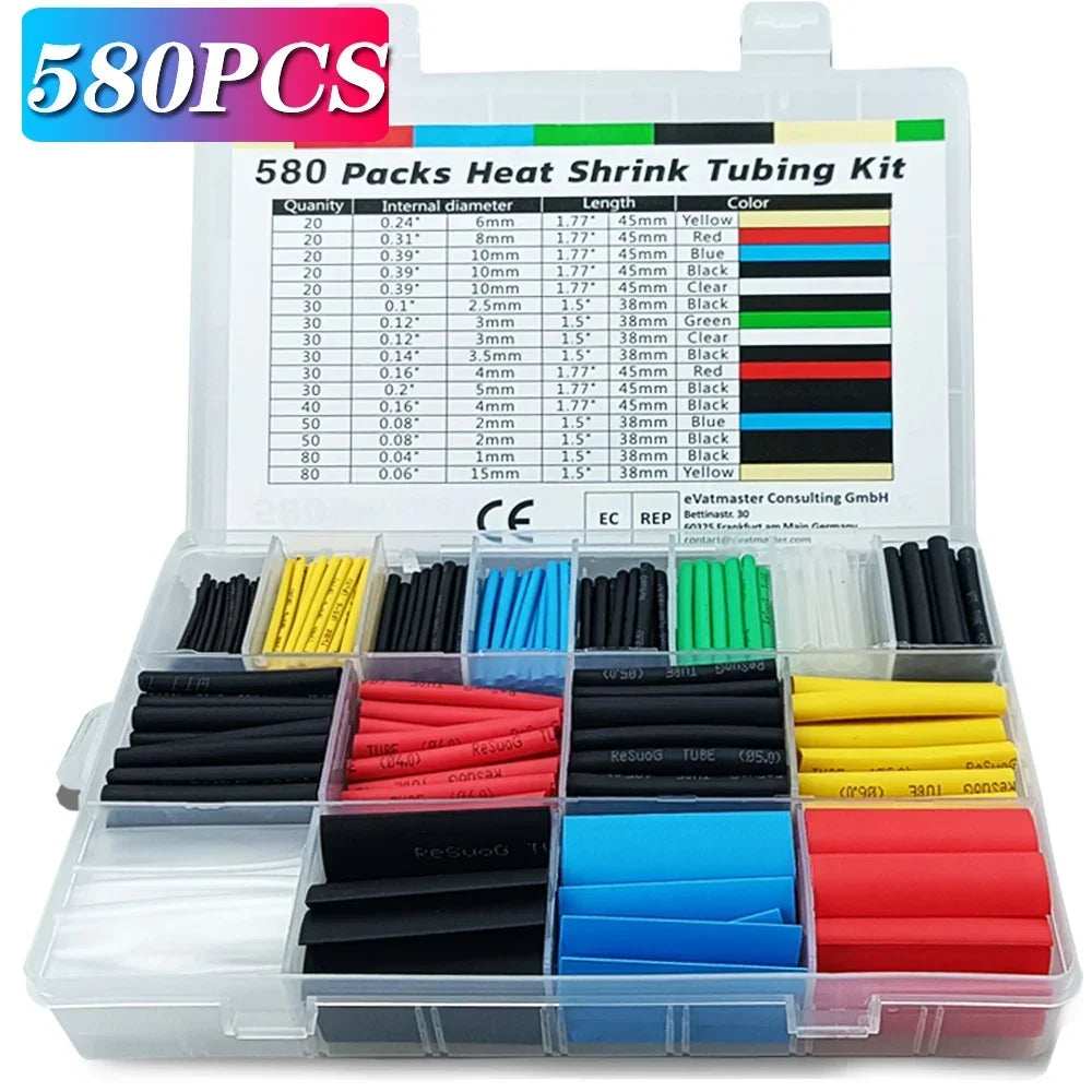 127/328/580/800Pcs Heat Shrink Wrapped Shrinking Insulation Sleeving Thermal Casing Car Electrical Cable Shrink Tube Tube Kit