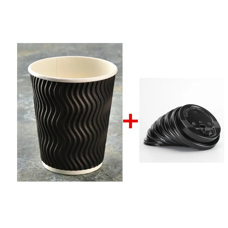 50pcs High Quality Thicken Double Layer Hot Drink Paper Cups 8oz/12oz/16oz Party Birthday Favor Disposable Coffee Cup with Cover