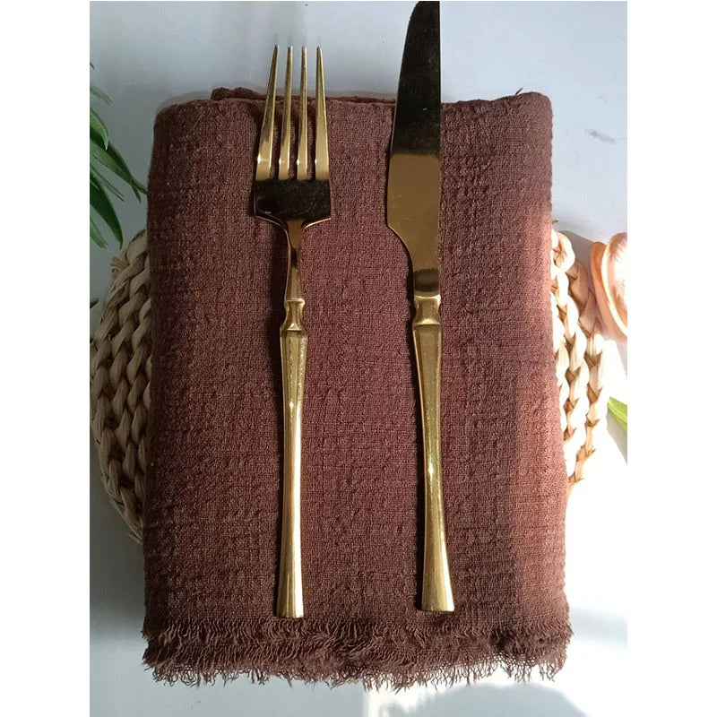 10 Pieces 32x32cm Cream Rough Edge Gauze Napkins 100% Soft Cotton Fabric Serviette Kitchen Tea Towels For Easter Party Supplies