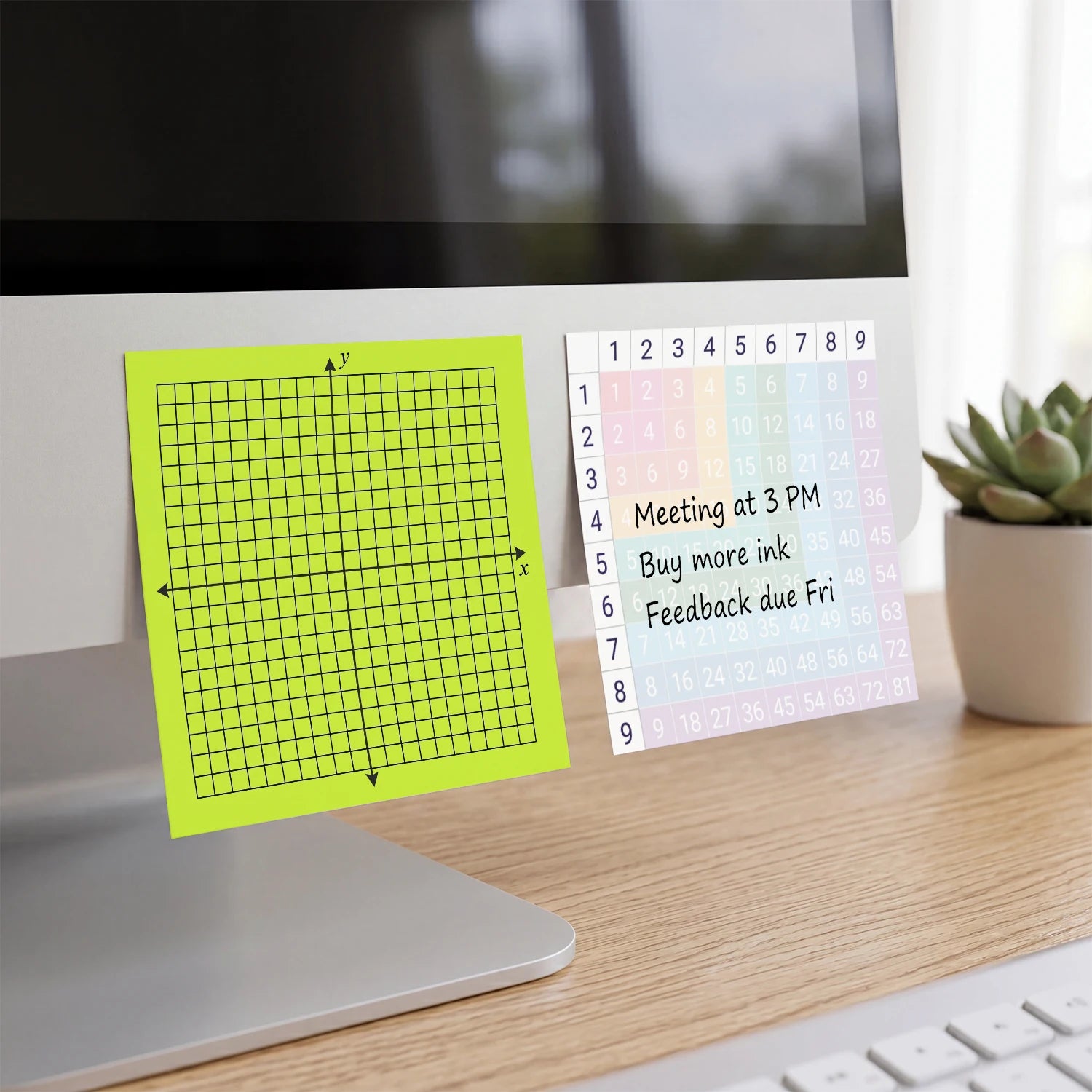 4 Pcs 200 Sheets Total Student Math Sticky Notes, Coordinate Grid Graph Paper Memo Pads, Multiplication Table Notepad
