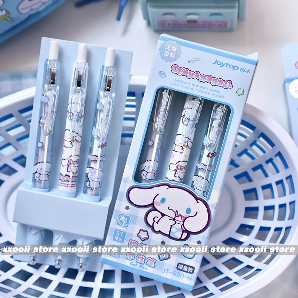 Genuine 3Pcs Kawaii Sanrio 0.5mm Gel Pens Cute Hello Kitty Cinnamoroll Kuromi Black Pen School Student Stationery Supplies Gifts