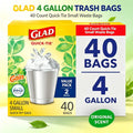 Quick‑Tie 2‑Pack Scented Small Trash Bags, 4 Gallon Capacity, Gain Original Fragrance, Drawstring Garbage Bags for Bathroom Kitchen Home Use, 20 Bags Each