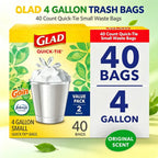 Quick‑Tie 2‑Pack Scented Small Trash Bags, 4 Gallon Capacity, Gain Original Fragrance, Drawstring Garbage Bags for Bathroom Kitchen Home Use, 20 Bags Each