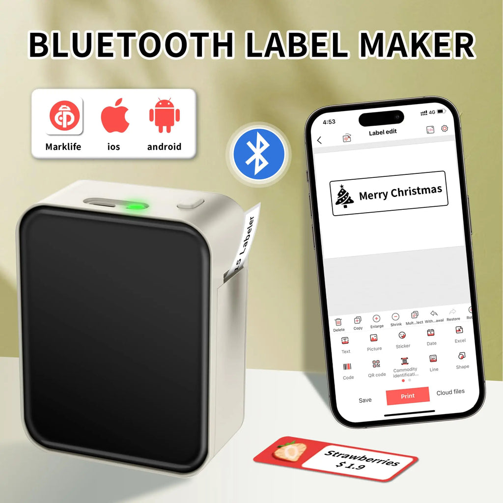 Marklife P15 Mini Portable Label Printer Smart Pocket Printer Thermal Adhesive Sticker Labeling Machine ot 3PK Label Paper NoInk