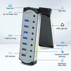 10 in 1 Powered USB HUB USB 3.0 Interface Individual Switch RGB E-Marker Heat Dissipation Design DC 5V Power Supply Adapter