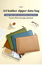 Leather Business A4 File Folder Zipper Document Bag Contract File Organizer Briefcase Portfolio,Bag For Contract/Invoice Storage