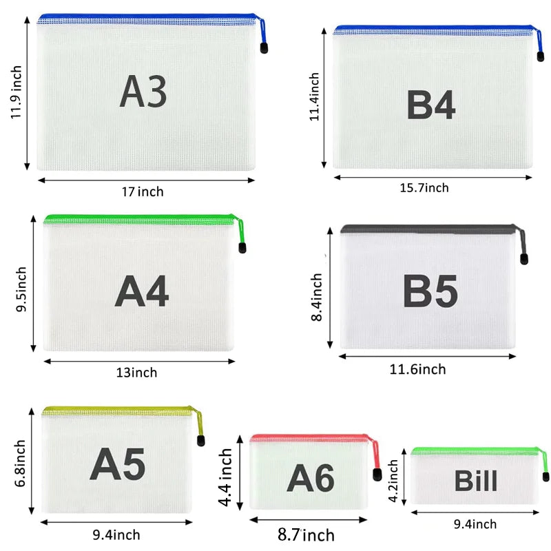 Zipper Documents Bag A4/A5 Plastic Folders A3 Transparent Waterproo File Organize Storage Bag School Office Stationery Supplies
