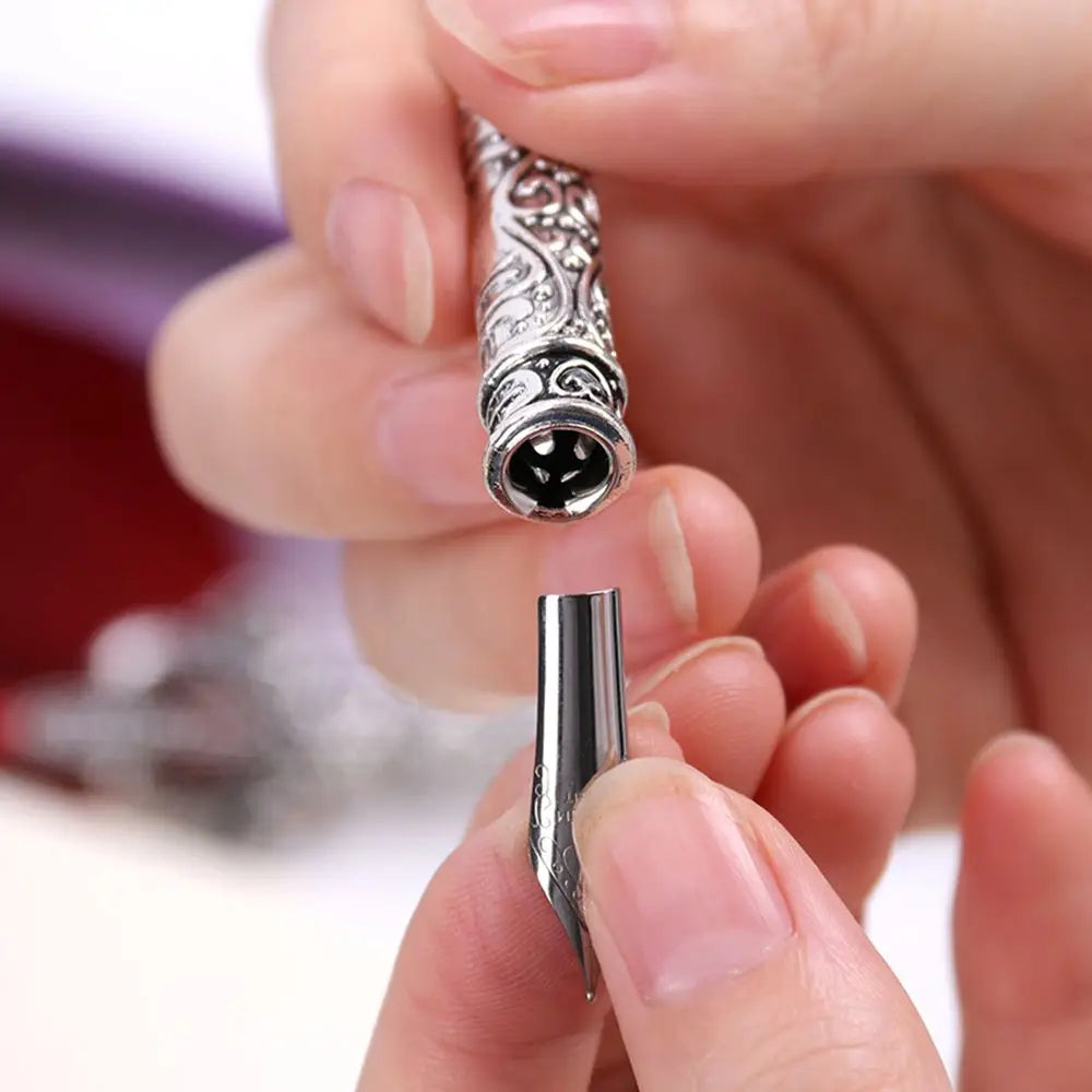 1 Set New Luxury Feather Pen 5 Nib Vintage Quill English Calligraphy Signature Pen European Gift Box Scuba Dive Writing Tools